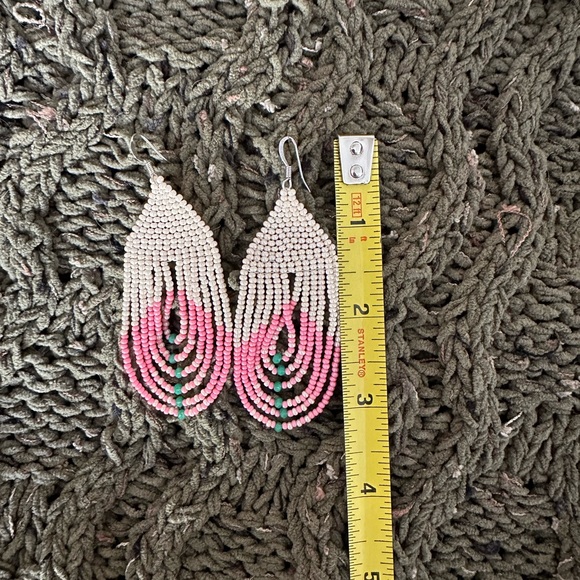 Boho Beaded Earrings pink, white and green - Picture 3 of 5